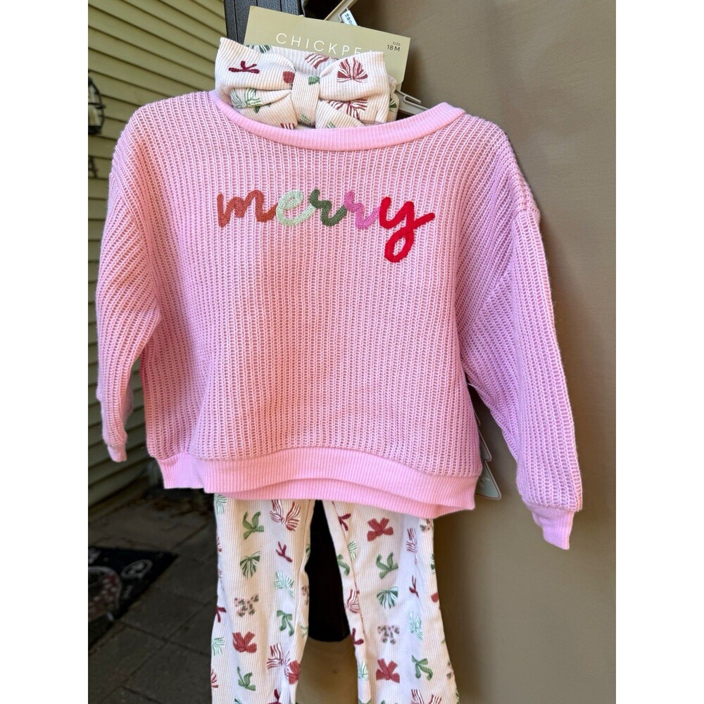 Chickpea Girls 18M 3pc Sweatshirt Pants Headband Set Christmas Bow Embroidered
